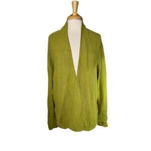 EILEEN FISHER Woman Linen Cotton Blend Open Cardigan in Spring Green Size 2X